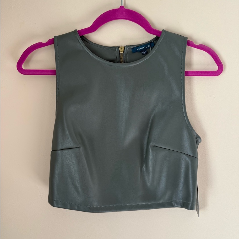 Gray Faux Leather Top